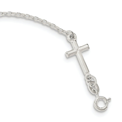 7.5 Inch Sterling Silver Polished Enamel Faith And Cross Bracelet