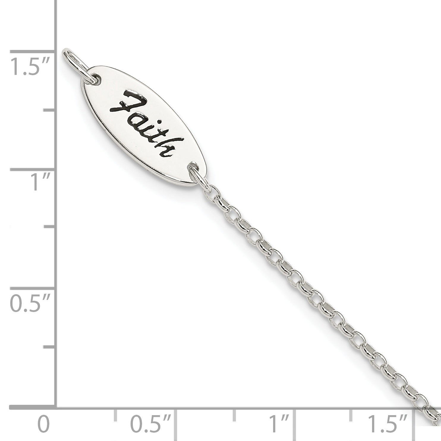 7.5 Inch Sterling Silver Polished Enamel Faith And Cross Bracelet