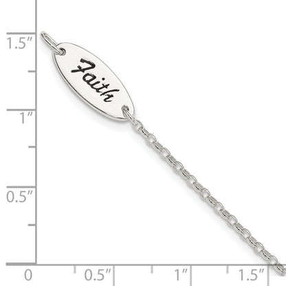 7.5 Inch Sterling Silver Polished Enamel Faith And Cross Bracelet