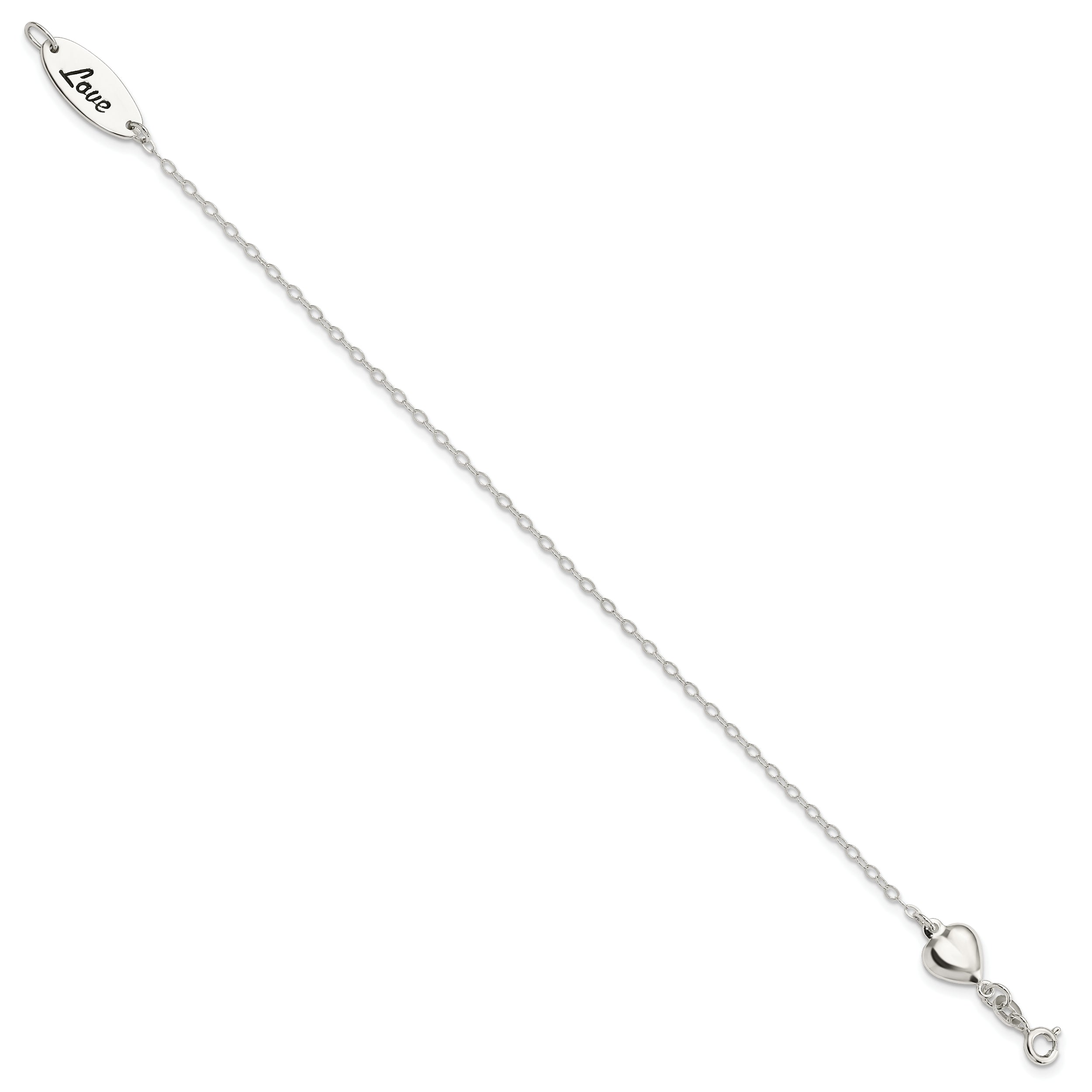 7.5 Inch Sterling Silver Polished Enamel Heart Love Bracelet