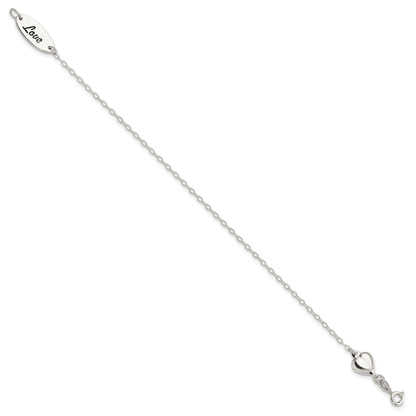 7.5 Inch Sterling Silver Polished Enamel Heart Love Bracelet