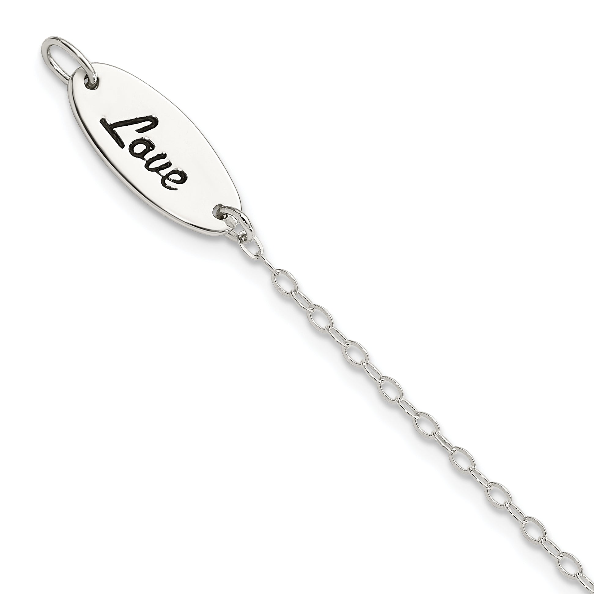 7.5 Inch Sterling Silver Polished Enamel Heart Love Bracelet