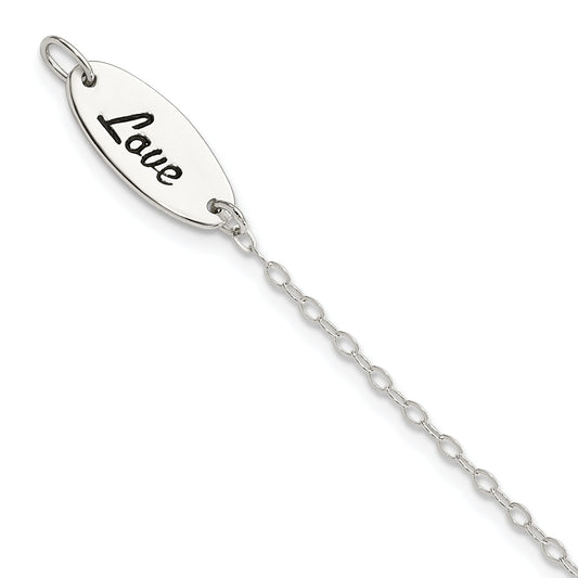 7.5 Inch Sterling Silver Polished Enamel Heart Love Bracelet