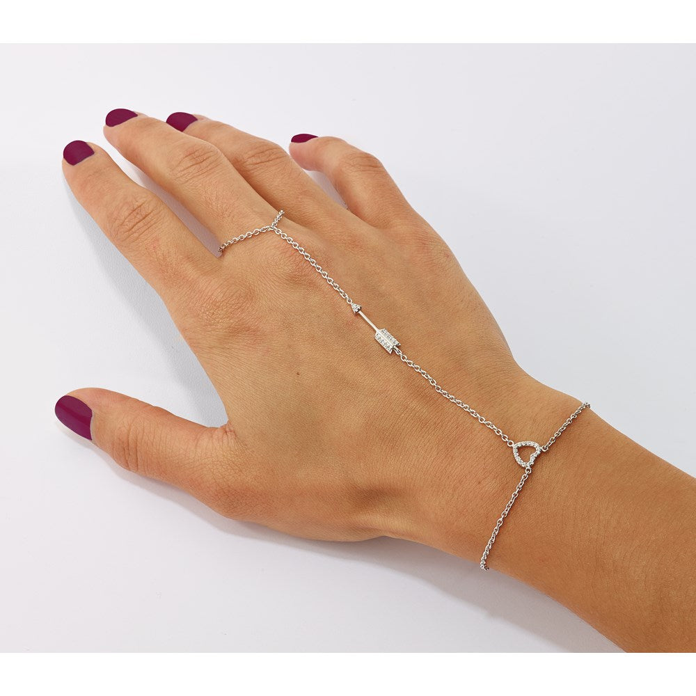 Sterling Silver Rh-Plated Polished Cz Heart/Arrow Attached Ring/Bracelet