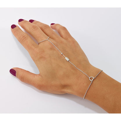 Sterling Silver Rh-Plated Polished Cz Heart/Arrow Attached Ring/Bracelet