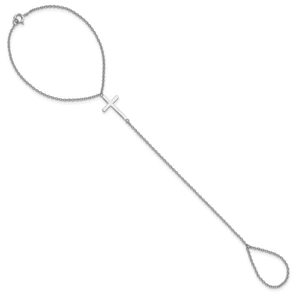 Sterling Silver Rhodium-Plated Polished Cross Attached Ring/Bracelet