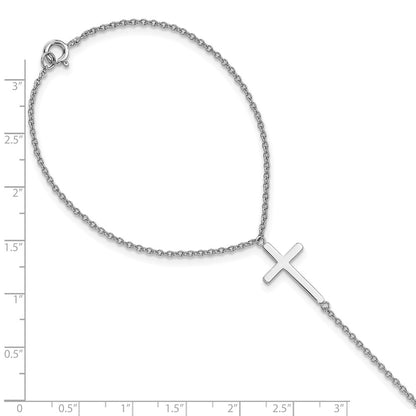 Sterling Silver Rhodium-Plated Polished Cross Attached Ring/Bracelet