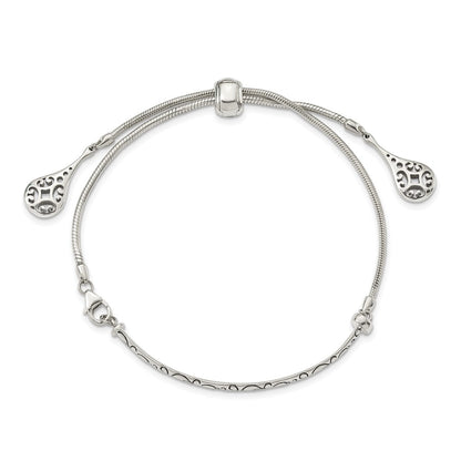 Sterling Silver Antiqued Filigree Drops Adjustable Bracelet