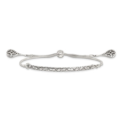 Sterling Silver Antiqued Filigree Drops Adjustable Bracelet