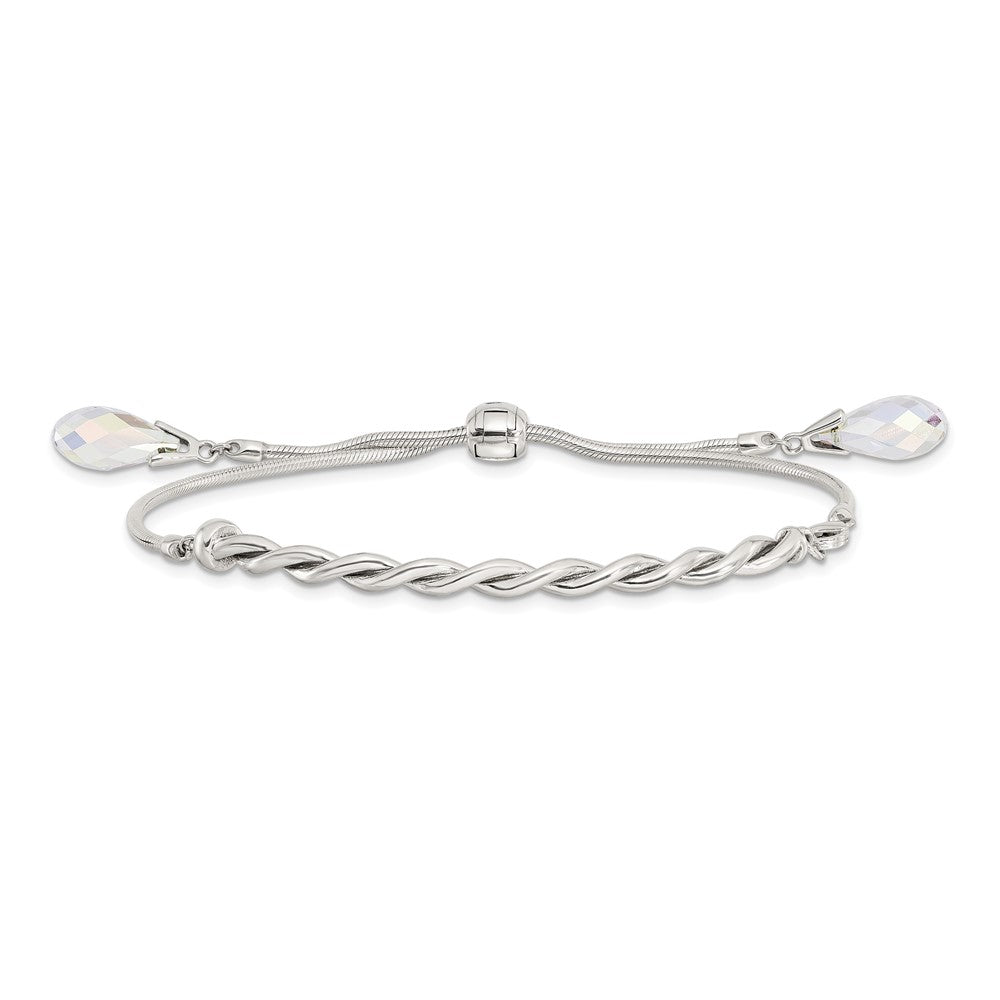 Sterling Silver Antiqued Crystal Tassel Adjustable Bracelet