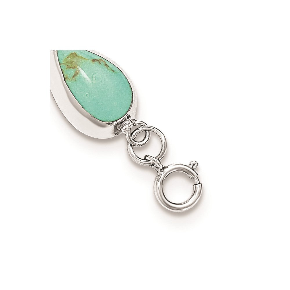 7.75 Inch Sterling Silver Rhodium-Plated Teardrop Synthetic Turquoise Bracelet