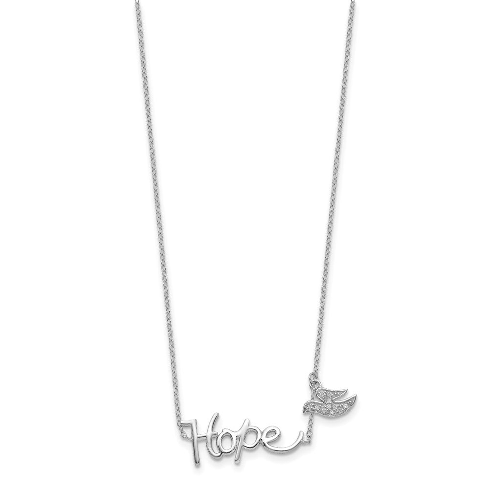Sterling Silver Rhodium-Plated Hope W/Cz Dove Charm Necklace