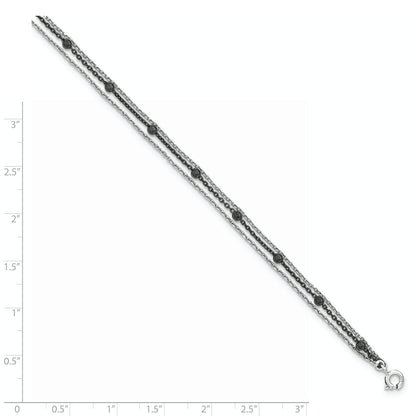 7 Inch Sterling Silver Polished Ruthenium-Plated 3-Strand Bracelet