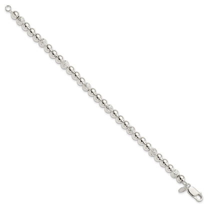 7.5 Inch Sterling Silver Polished Diamond-Cut Beaded Bracelet
