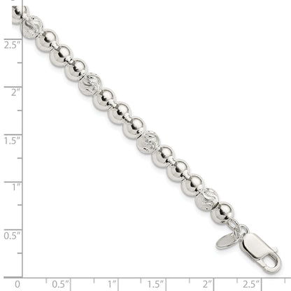 7.5 Inch Sterling Silver Polished Diamond-Cut Beaded Bracelet