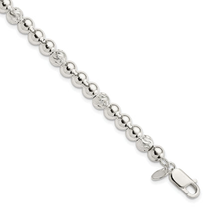 7.5 Inch Sterling Silver Polished Diamond-Cut Beaded Bracelet