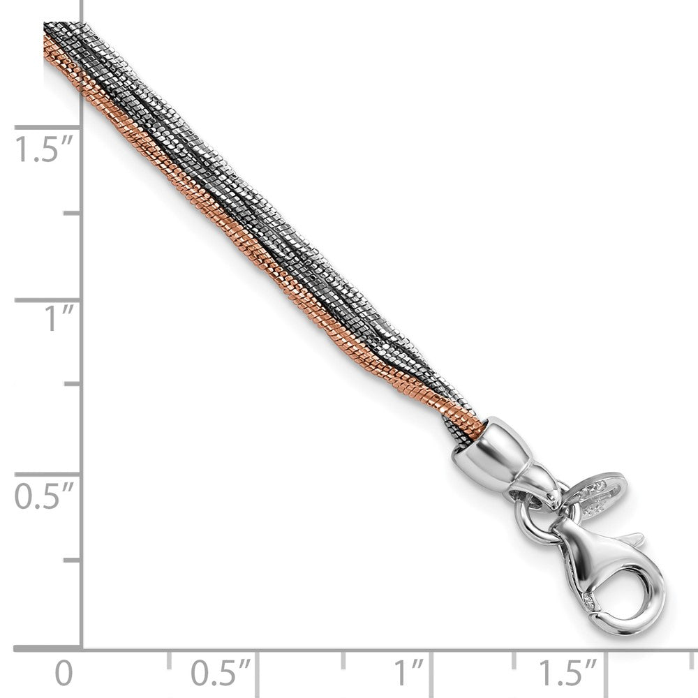 8.25 Inch Sterling Silver Rose-Tone & Ruthenium-Plated W/.75In Ext Bracelet