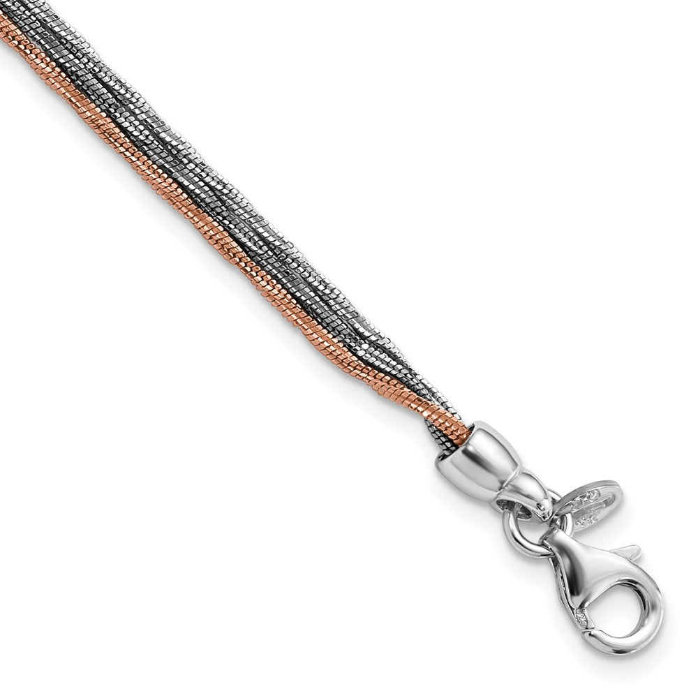 8.25 Inch Sterling Silver Rose-Tone & Ruthenium-Plated W/.75In Ext Bracelet