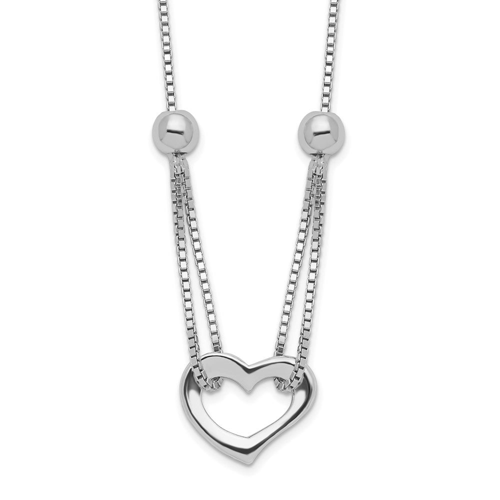 18 Inch Sterling Silver Rhodium-Plated Heart W/Box Chain Necklace