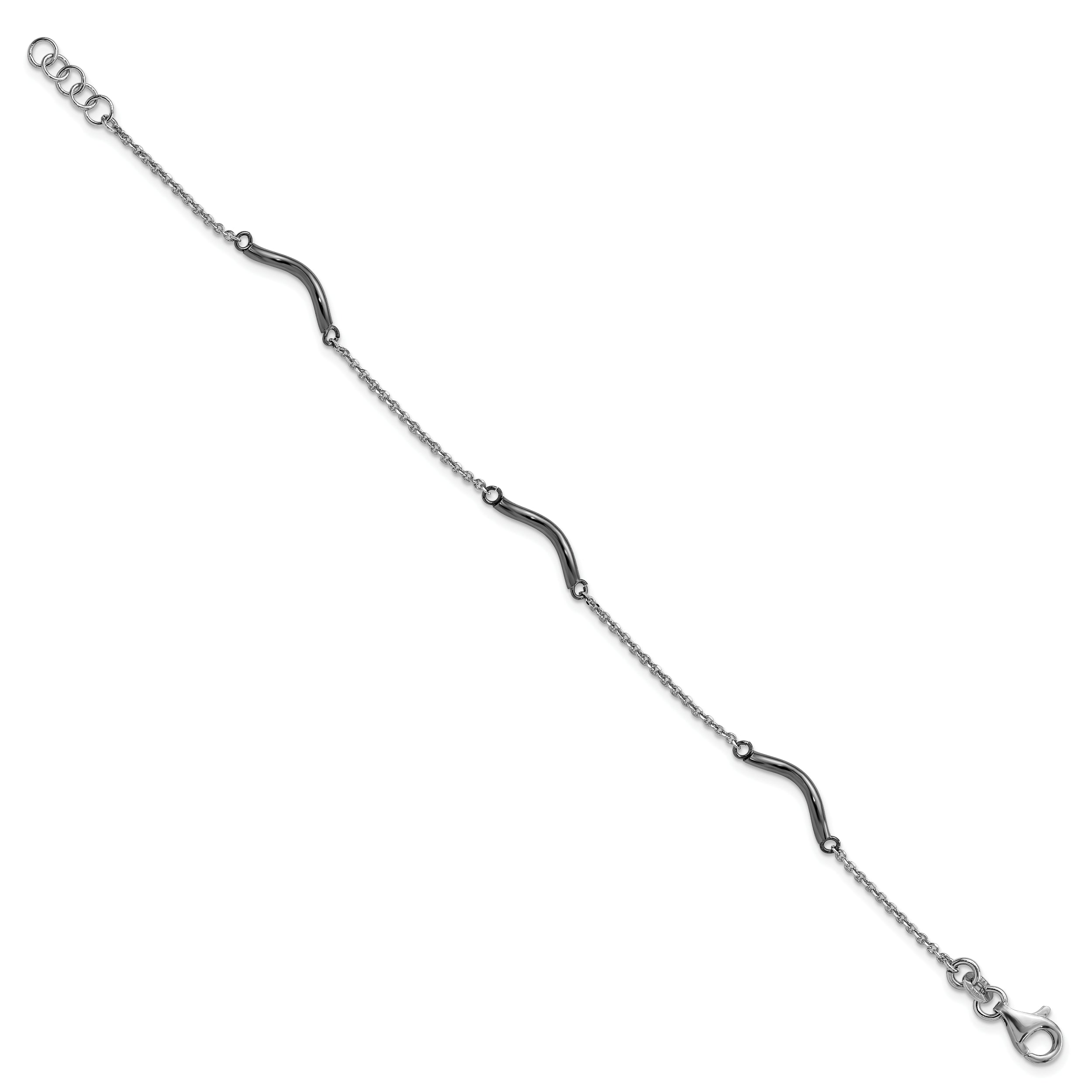 7.5 Inch Sterling Silver Ruthenium-Plated Twisted Bar Stations W/ .5In. Ext Bracelet