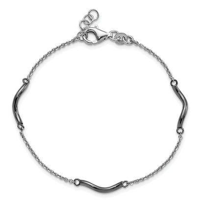 7.5 Inch Sterling Silver Ruthenium-Plated Twisted Bar Stations W/ .5In. Ext Bracelet