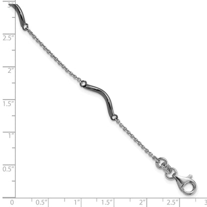 7.5 Inch Sterling Silver Ruthenium-Plated Twisted Bar Stations W/ .5In. Ext Bracelet