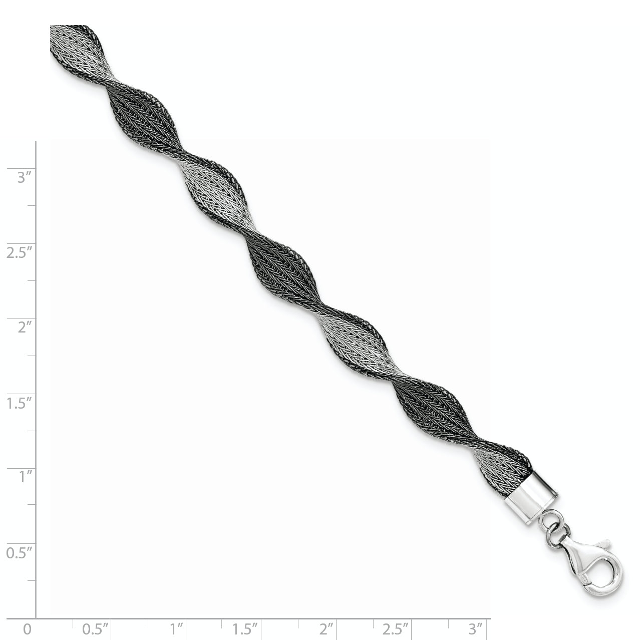 7.5 Inch Sterling Silver Polished Ruthenium Twist Bracelet