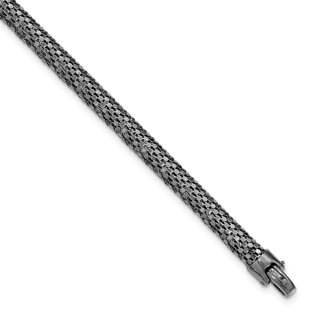 7.5 Inch Sterling Silver Black Rhodium Mesh Bracelet