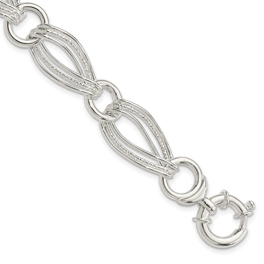 8 Inch Sterling Silver Polished And Textured Link Bracelet