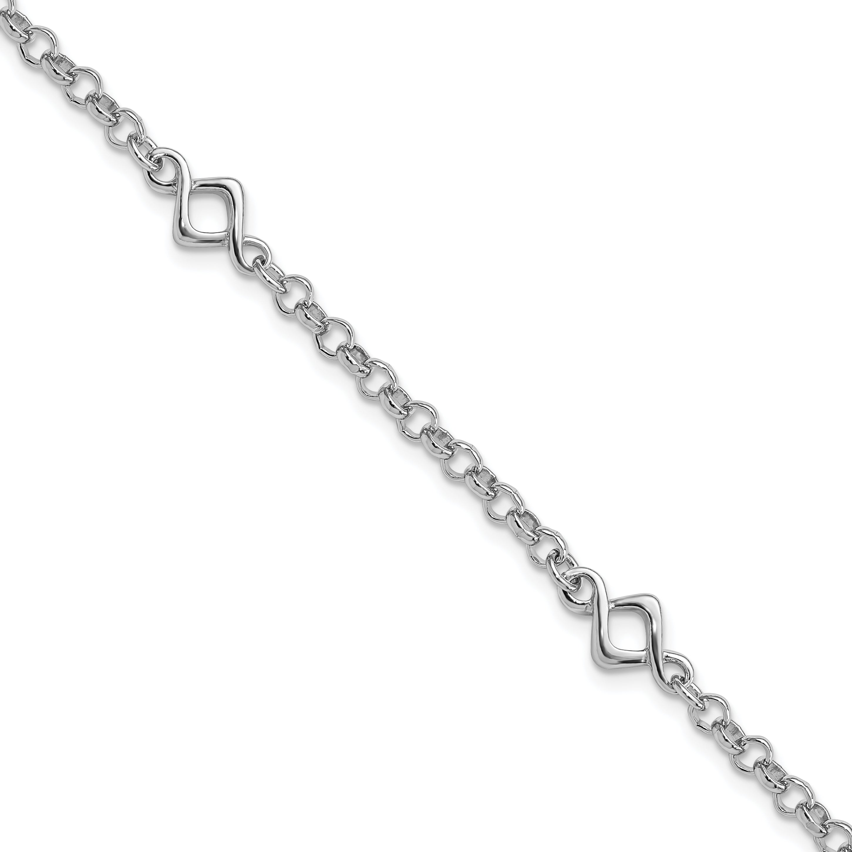7.5 Inch Sterling Silver Rhodium-Plated Fancy Bracelet