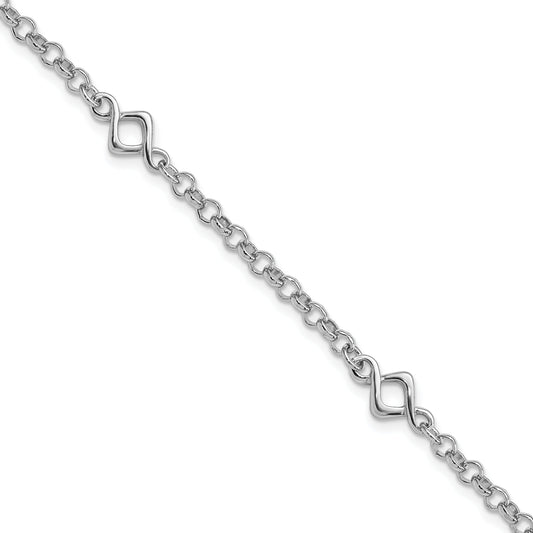 7.5 Inch Sterling Silver Rhodium-Plated Fancy Bracelet