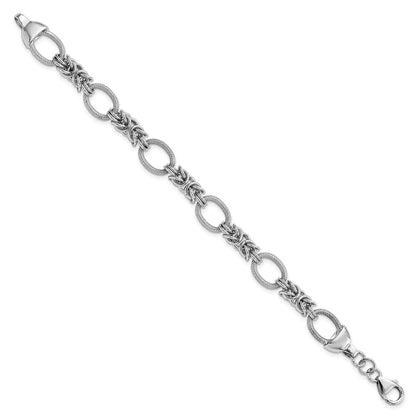 7.5 Inch Sterling Silver Rhod-Plated Polished Textured Fancy Link Bracelet