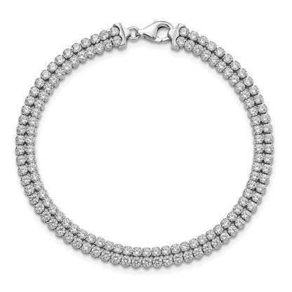 7 Inch Sterling Silver Polished Cz 2 Strand Bracelet