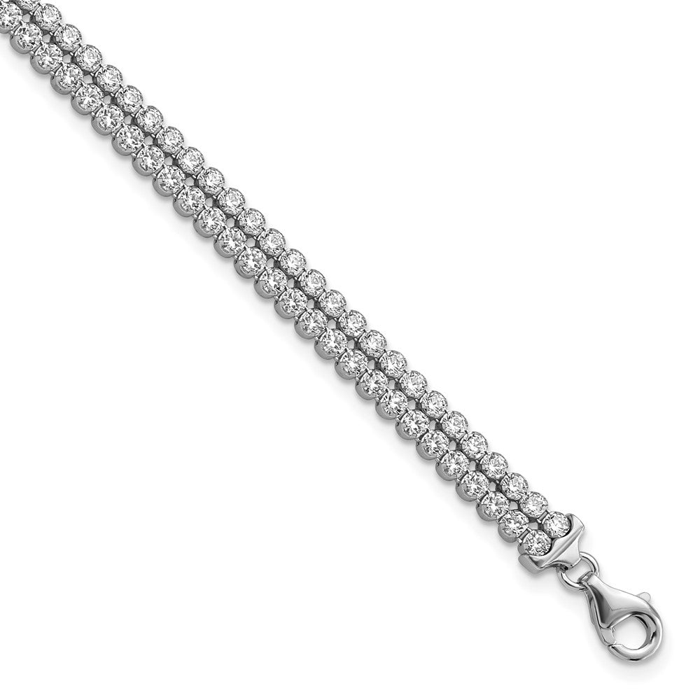 7 Inch Sterling Silver Polished Cz 2 Strand Bracelet