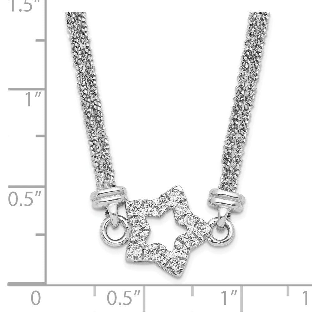 Sterling Silver Cz Star 2 Strand Diamond-Cut W/ 2In Ext Necklace
