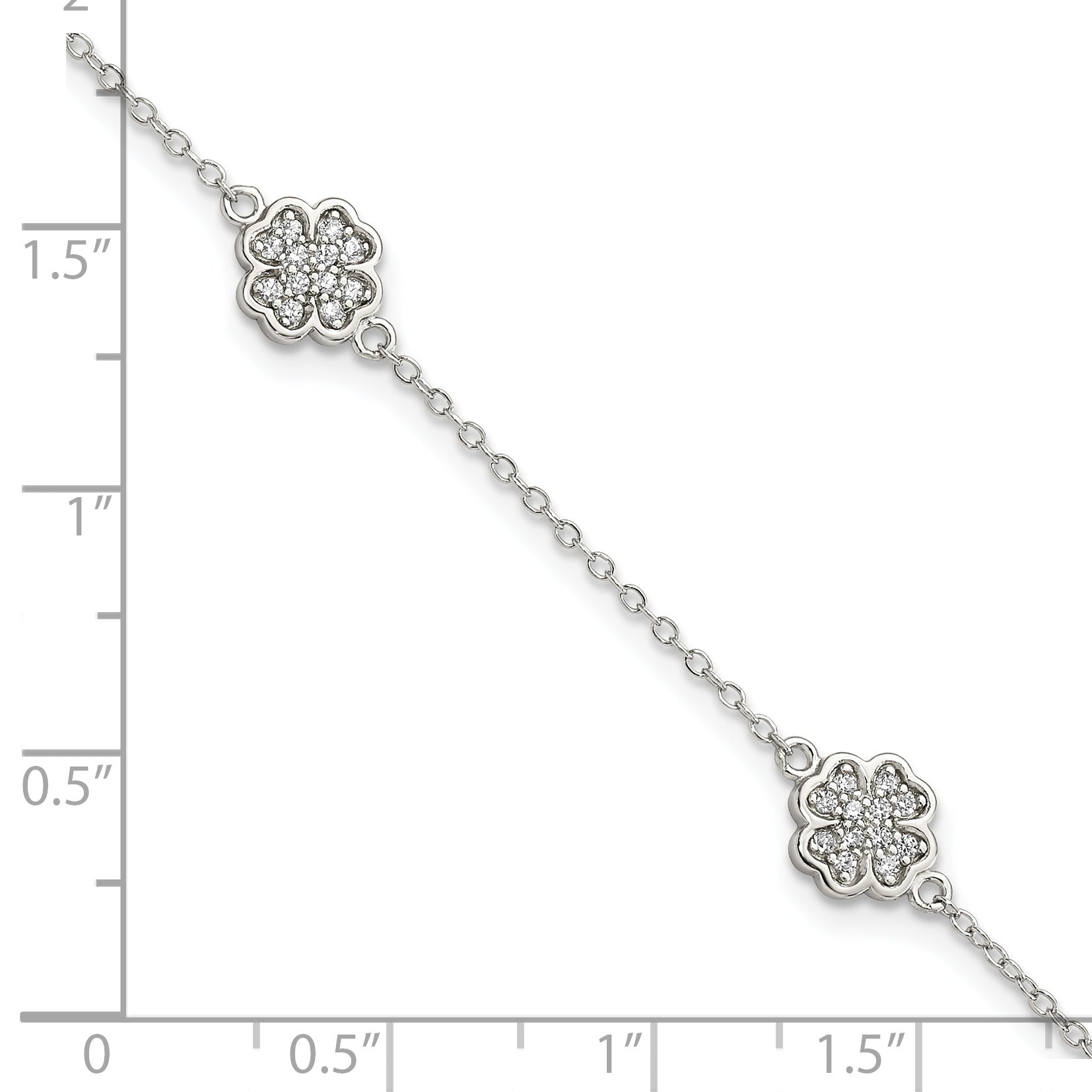 7 Inch Sterling Silver Rhodium-Plated Polished Cz Four Leaf Clover 7In Bracelet