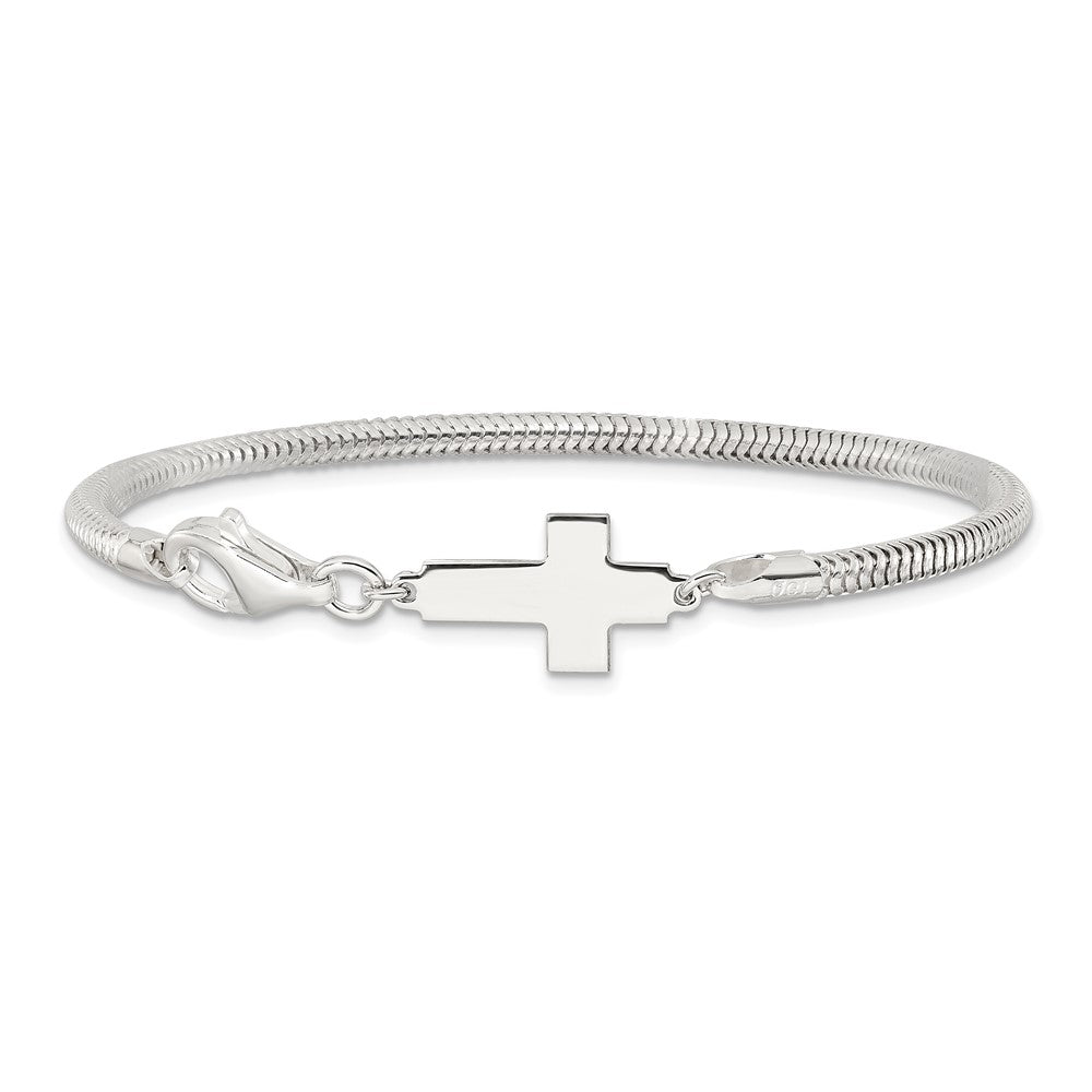 7.5 Inch Sterling Silver Sideways Cross Bracelet