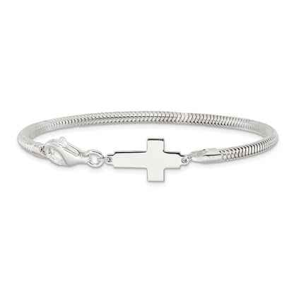 7.5 Inch Sterling Silver Sideways Cross Bracelet