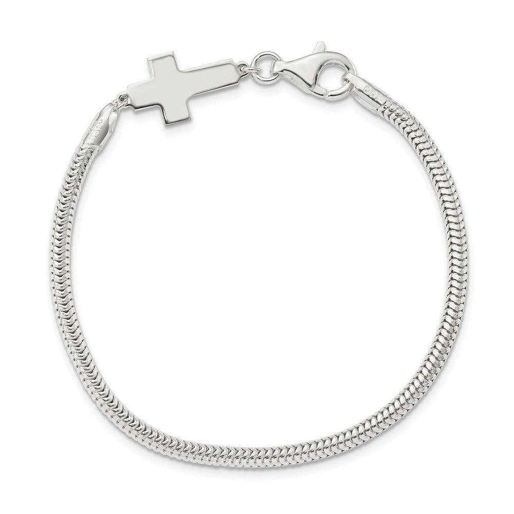 7.5 Inch Sterling Silver Sideways Cross Bracelet