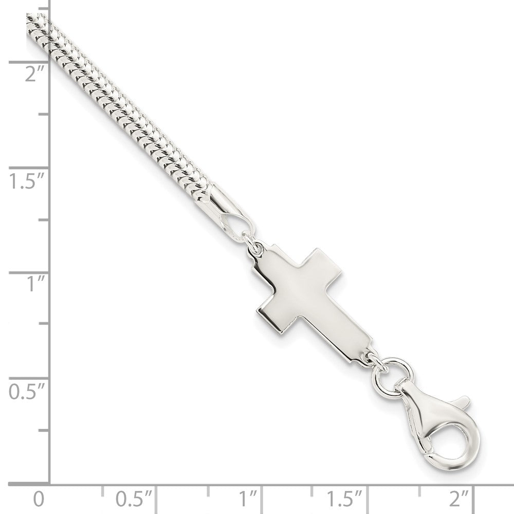 7.5 Inch Sterling Silver Sideways Cross Bracelet