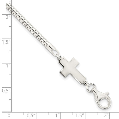 7.5 Inch Sterling Silver Sideways Cross Bracelet