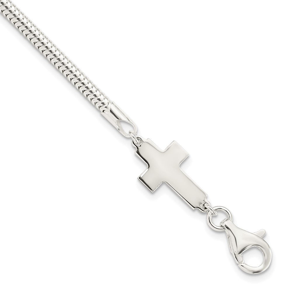7.5 Inch Sterling Silver Sideways Cross Bracelet