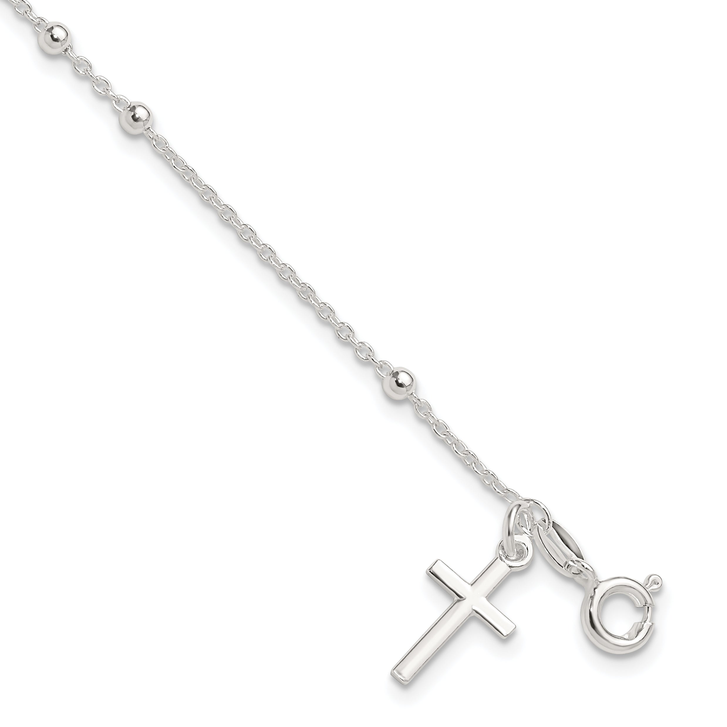 7.5 Inch Sterling Silver Beaded Cross Charm Bracelet