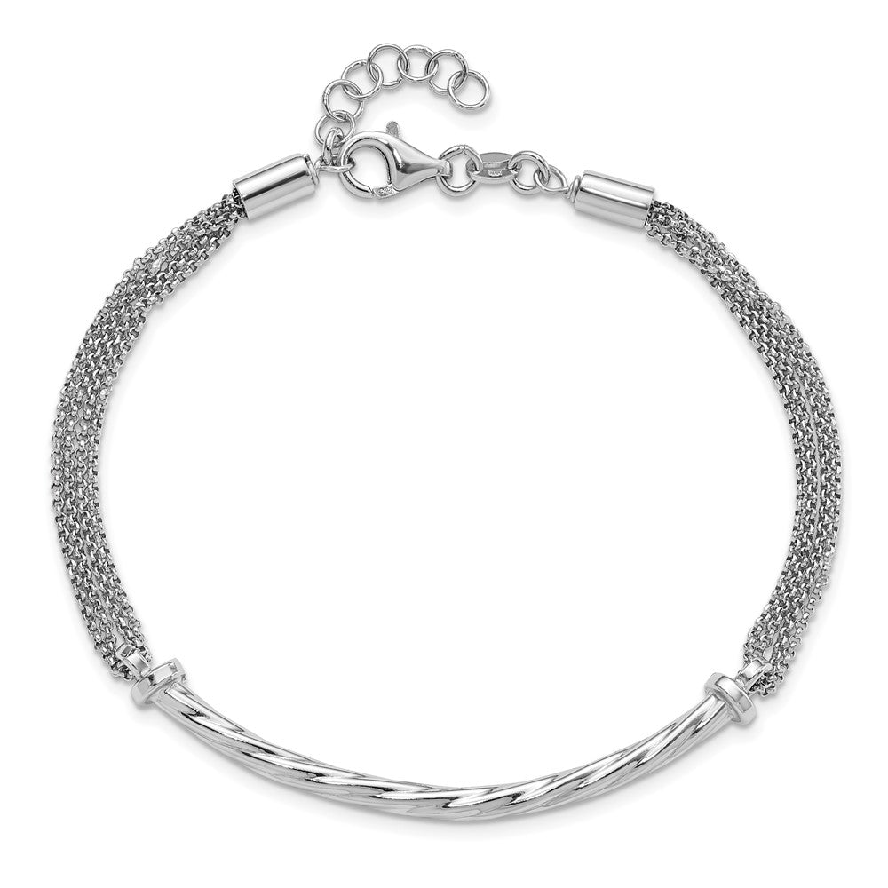 9 Inch Sterling Silver Polished Twisted Bar Multistrand W/ 1In Ext. Bracelet
