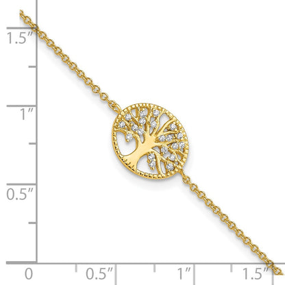 7 Inch Sterling Silver Polished Gold-Plated Tree With Cz Bracelet