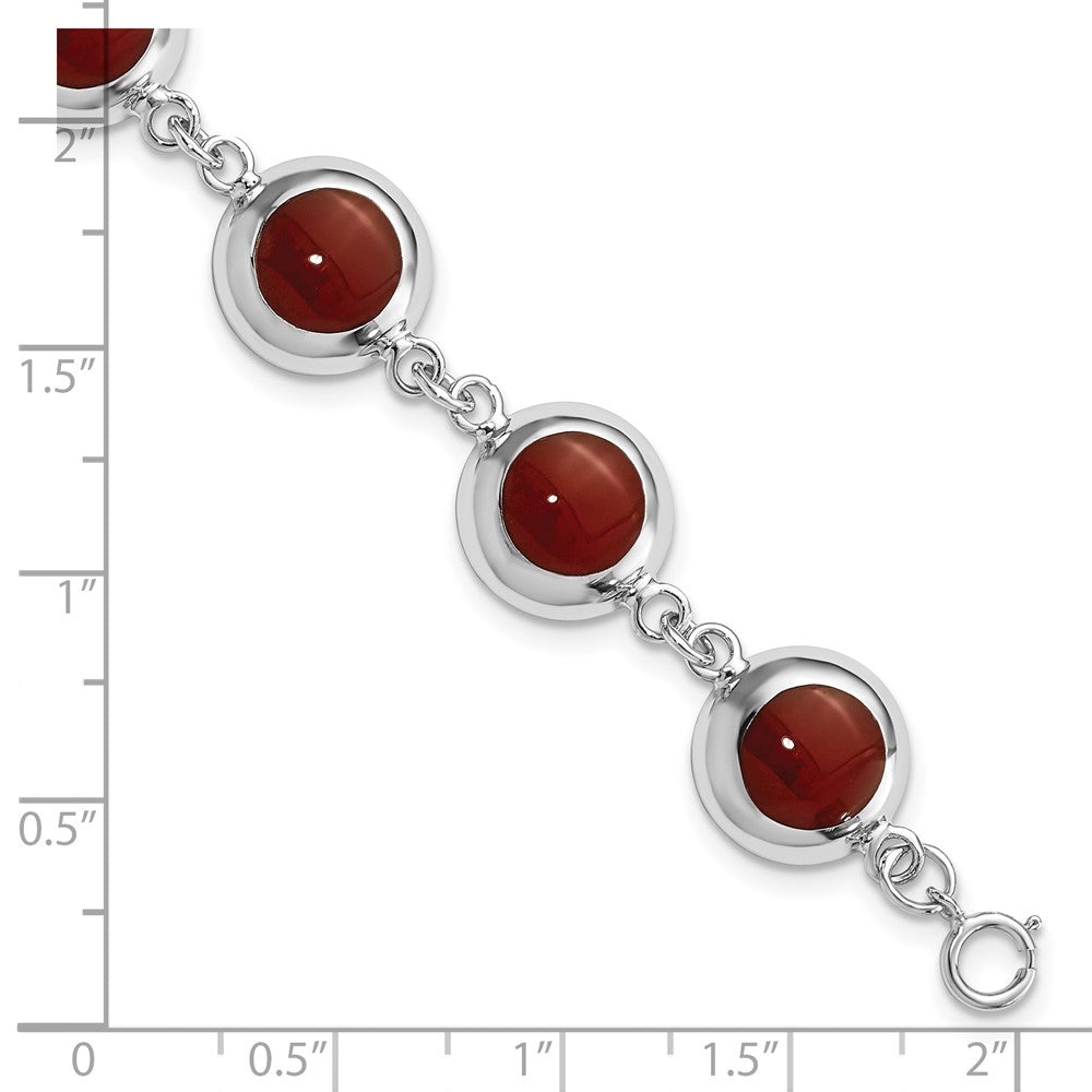7 Inch Sterling Silver Polished Round Red Synthetic Coral Bracelet