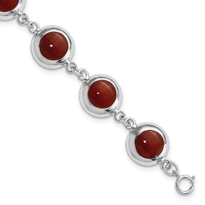 7 Inch Sterling Silver Polished Round Red Synthetic Coral Bracelet