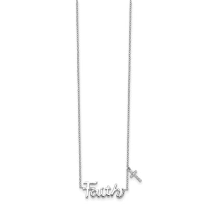 Sterling Silver Rhodium-Plated Faith W/Cz Cross Charm Necklace