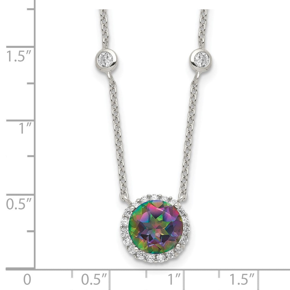 Sterling Silver Rh-Plated Dark Mystic Cz Halo Pendant On 10-Station Necklac