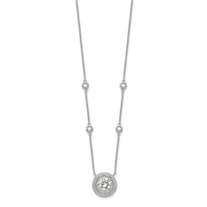 Sterling Silver Rh-Plated Round Cz Pendant W/2In. Ext. 4-Station Necklace